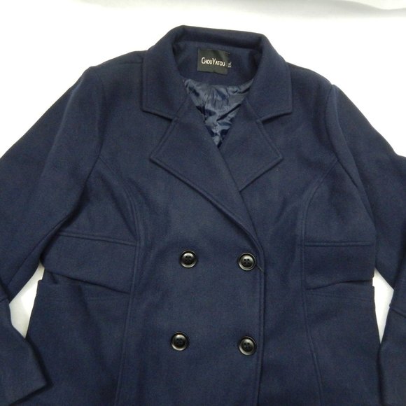 Pea Coat Women's Mid Length Navy Blue Double Button Wool Size XXL - Picture 4 of 13